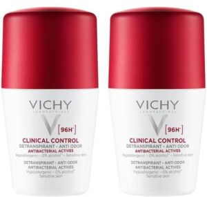 Vichy, Clinical Control, Déodorant Détranspirant 96H Roll-On, Transpiration Excessive, Anti-Odeurs, Sans Alcool & Sans Parfum, Adapté aux Peaux Sensibles, 50ml
